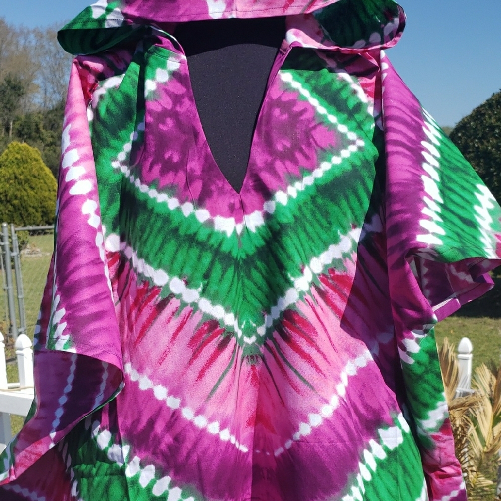 Vibrant Green and Purple Ankara Print hoodie Maxi caftan  Dress